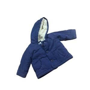 Baby Boden Navy Blue Sherpa Lined Hooded Puffer Jacket Coat 6-12 Months